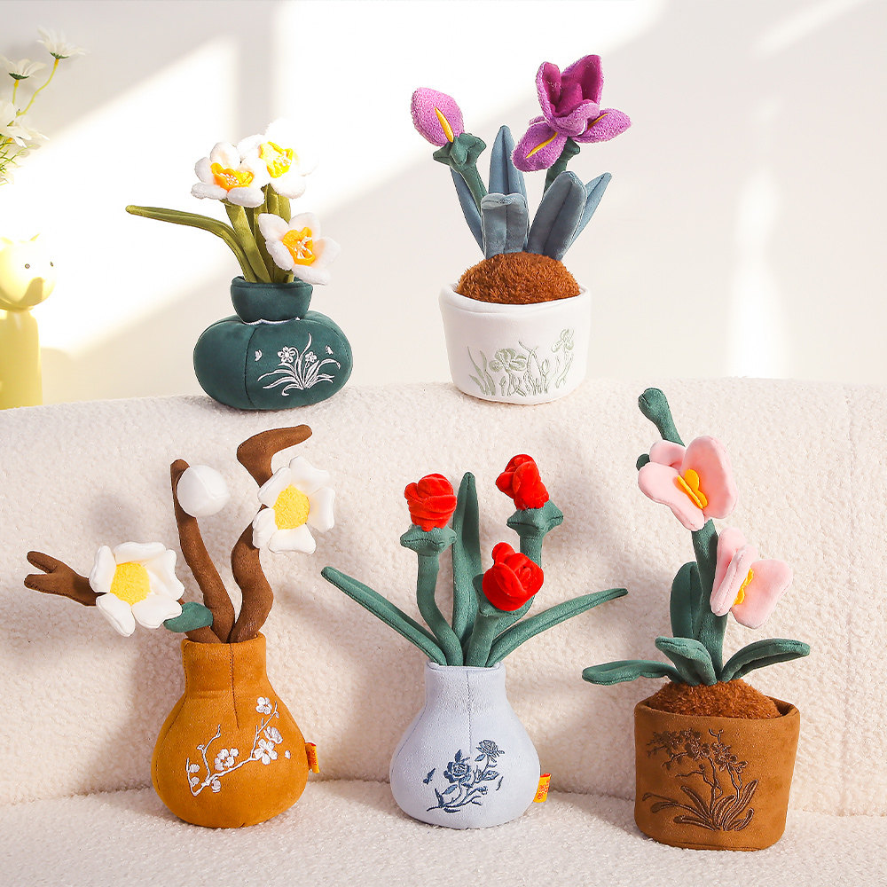 仿真植物花朵盆栽玩偶毛绒玩具公仔玫瑰花公仔家居摆件女生日礼物