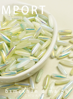 12.7mm亮面湖绿色长梭珠隔珠散珠DIY饰品配件手工百搭饰品配饰