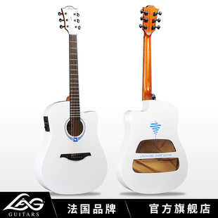 法国LAG单板电箱民谣吉他WHITETHVPLEXI限量款 智能吉他面单弹唱