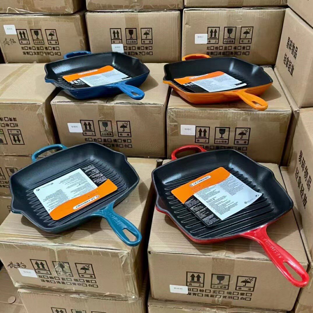 酷彩26CM方形煎锅铸铁锅家用牛排锅多功能平底锅方煎炒锅珐琅新品