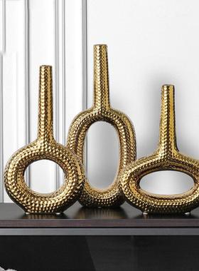 餐边柜装饰品摆件北欧轻奢几何陶瓷摆件电镀客厅玄关电视柜办公室