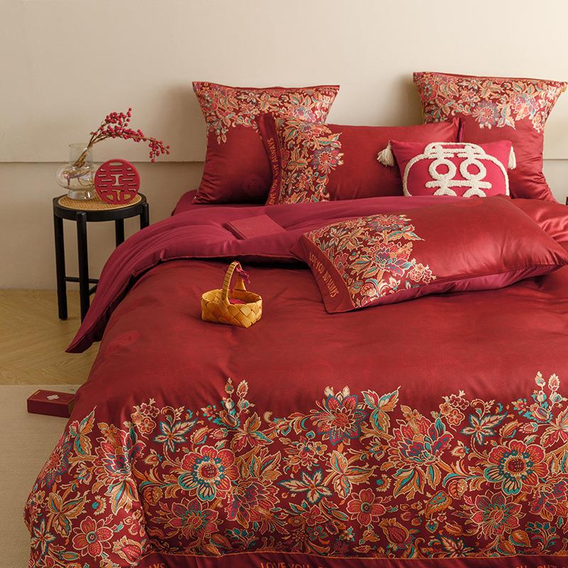新中式结婚四件套红色婚庆被套床笠婚房喜被床单新婚陪嫁床上用品