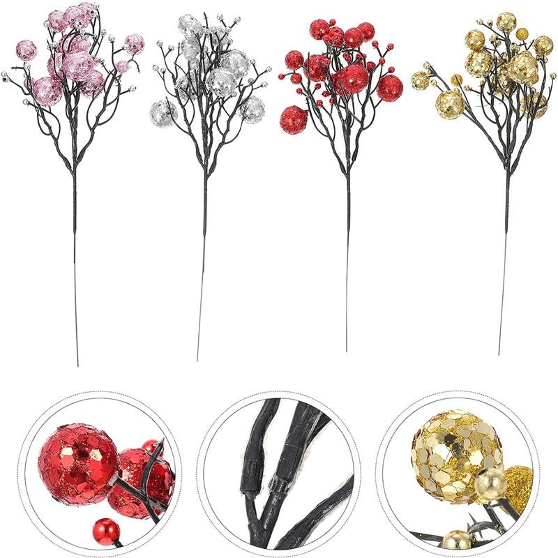 大亮片球球花束圣诞节装饰家居摆件仿真泡沫球亮粉花束