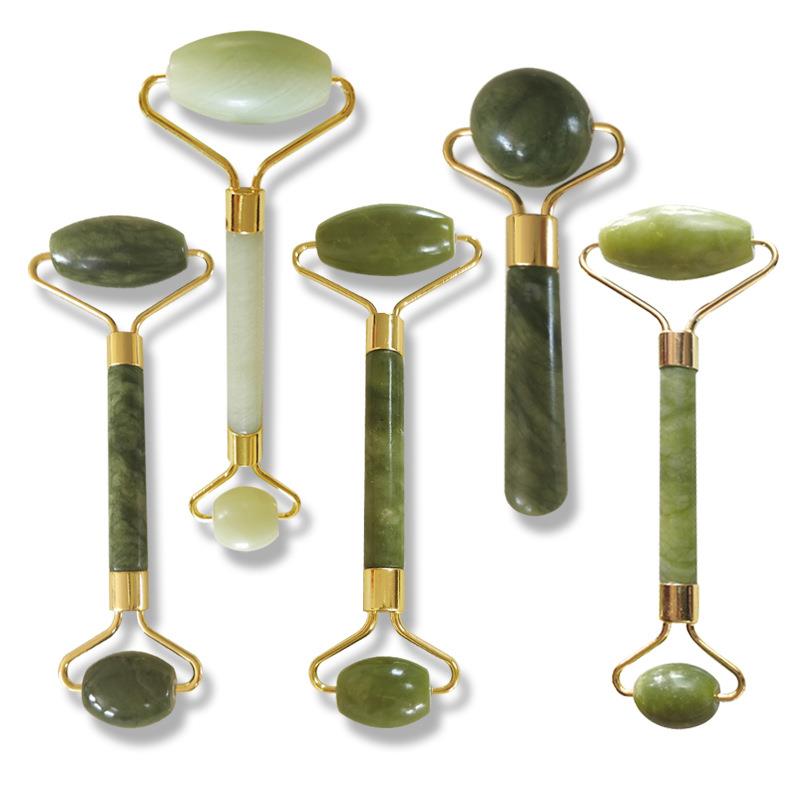 天然玉石滚轮按摩器可岫玉刮痧板套装面部按摩美容器