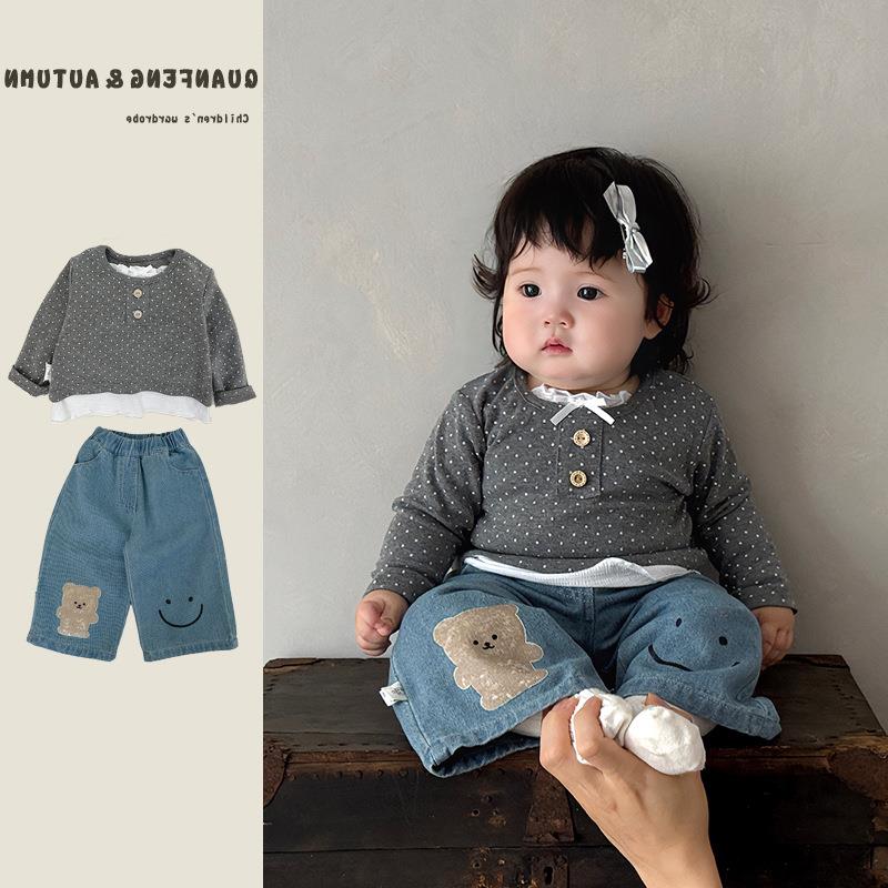 7个月女宝宝秋套装秋冬女宝衣服春秋款甜美衣服裤子女童假两件波