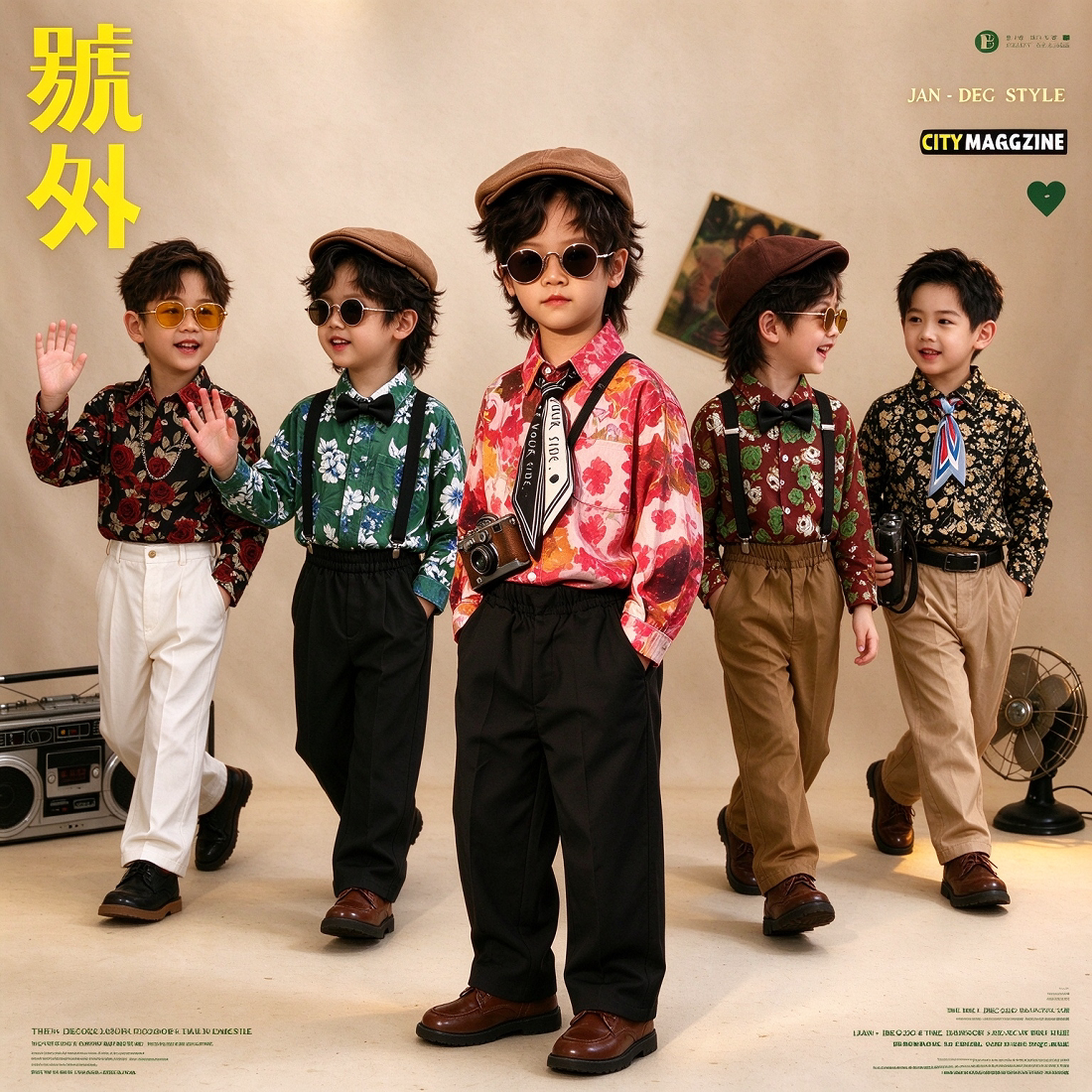 儿童怀旧复古港风男童摄影服装8090年代舞台走秀童装影楼拍摄写真