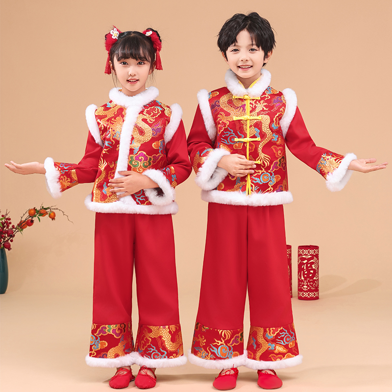元旦儿童喜庆演出服中国风