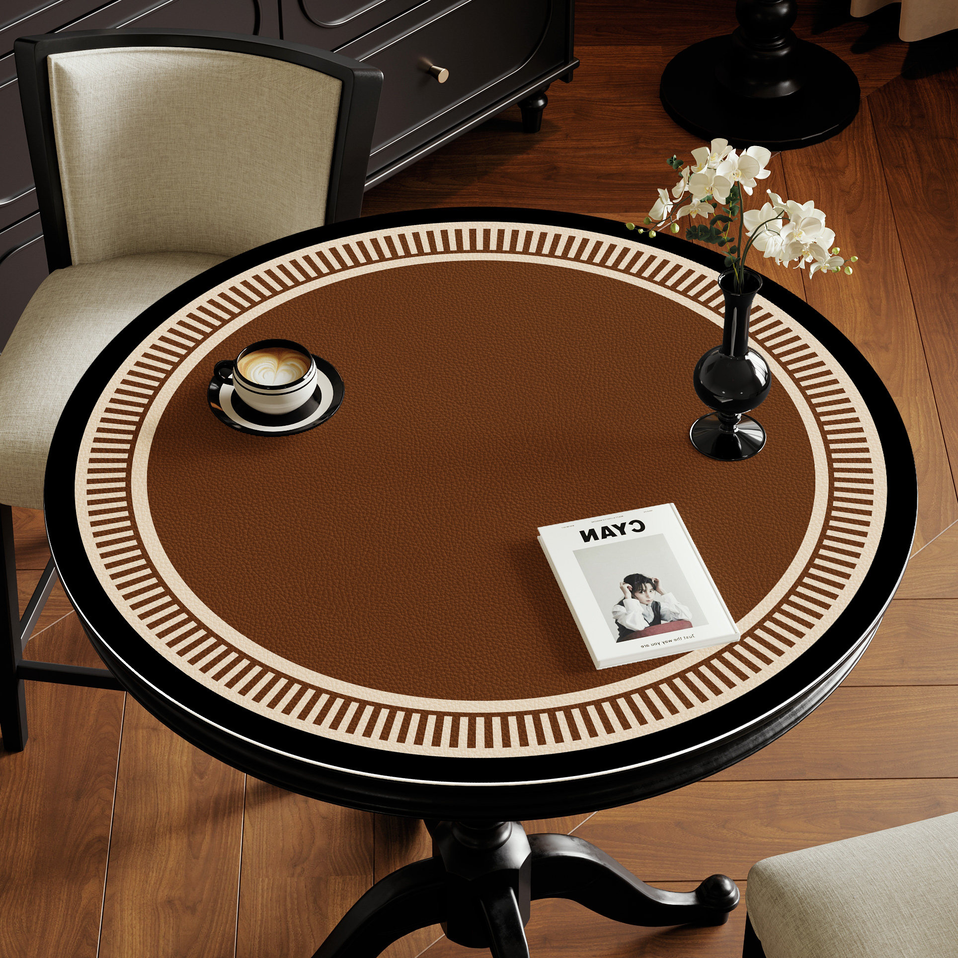 圆桌垫法式中古风圆形餐桌布防水防油免洗防烫茶几台布桌面保护垫,居家布艺,桌布,淘宝优惠券,粉丝福利购,淘宝优惠卷