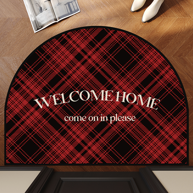 圈绒红色半圆入户门地垫美式复古家用门口进门垫客厅地毯玄关耐脏