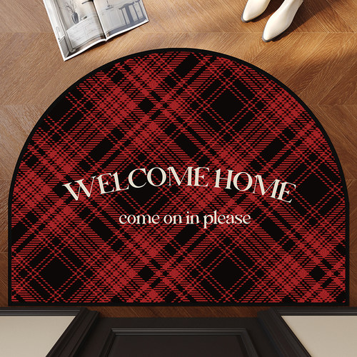 圈绒红色半圆入户门地垫美式复古家用门口进门垫客厅地毯玄关耐脏