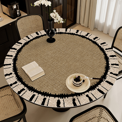 桌垫中古风圆桌垫圆形餐桌布防水防油免洗桌面保护垫高级感茶几垫