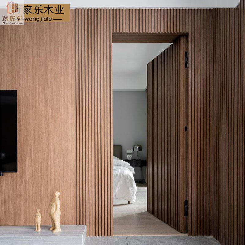 格栅隐形门暗门实木免漆格栅电视背景墙一体客厅护墙板隐藏门定制_虎窝淘