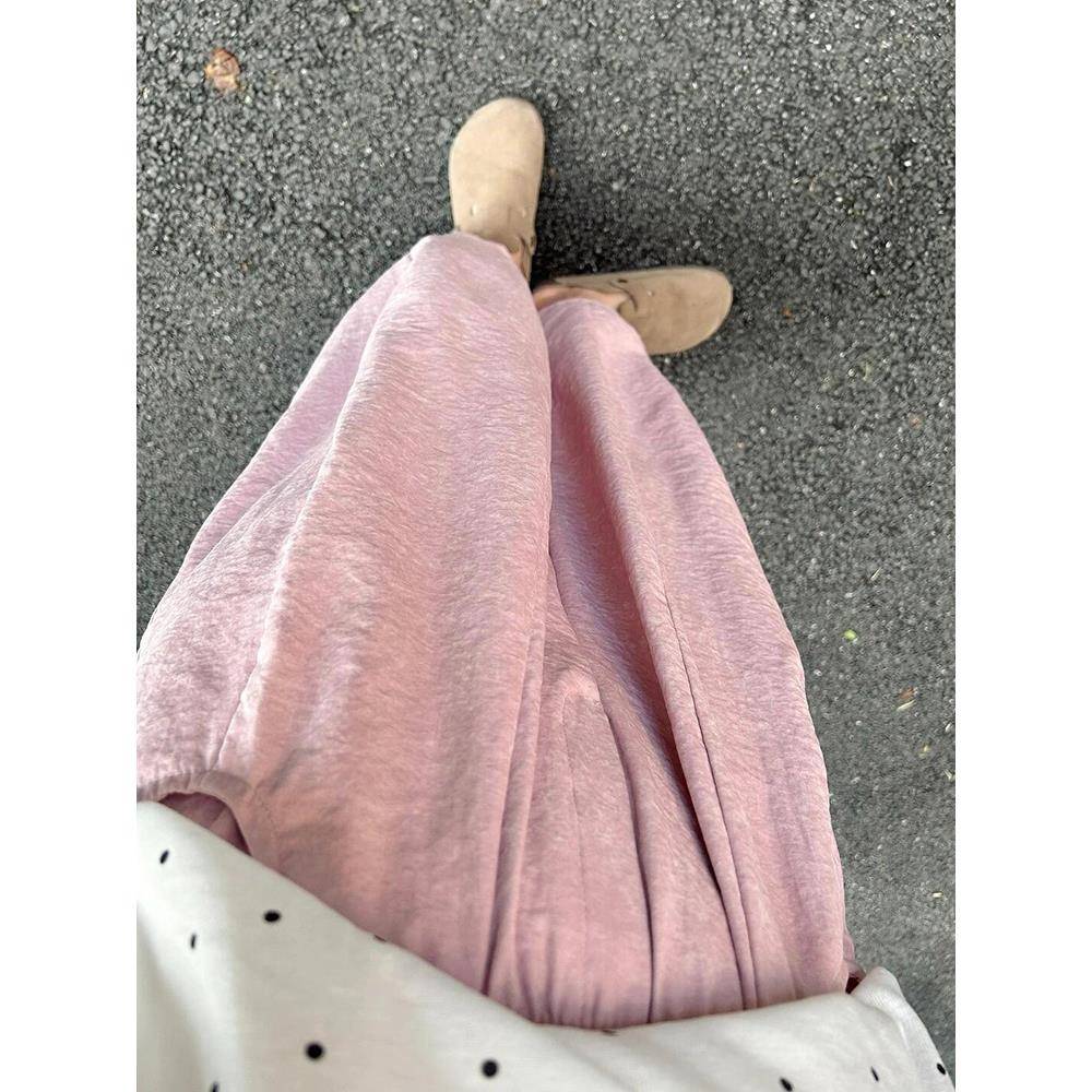 粉色云朵裤小个子女夏冰丝大码休闲灯笼裤胖mm显瘦阔腿九分气球裤