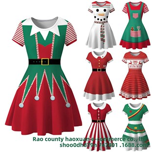 New Christmas Clown Printed Women's Dress圣诞小丑数码印花装