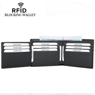 Men's short wallet with multiple card slots RFID genuine