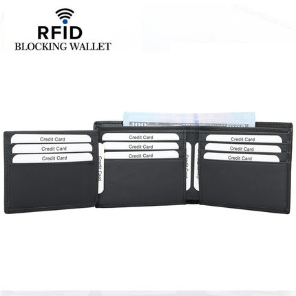Men's short wallet with multiple card slots RFID genuine
