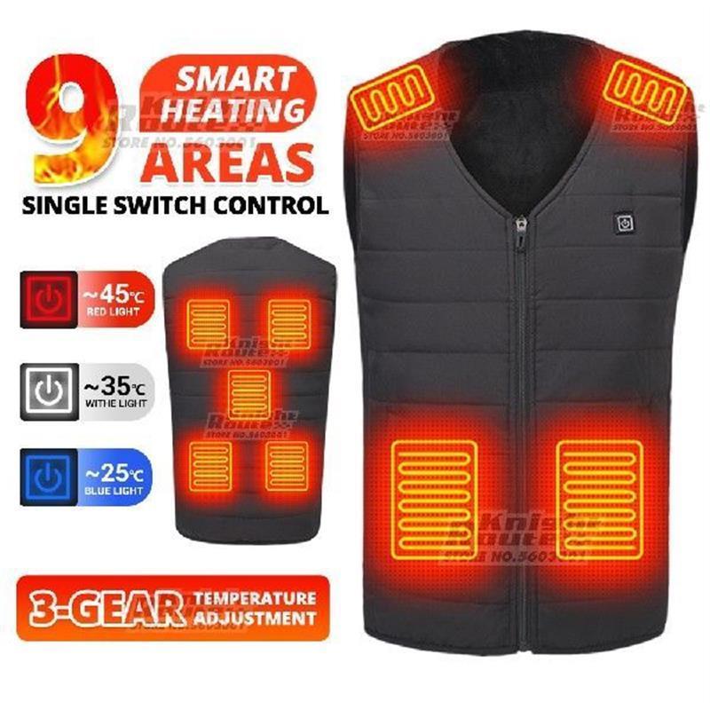 9 Areas Self Heated Vest Body Warmer Women Men Warm Heating