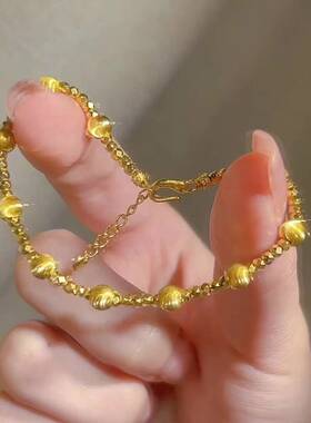 铜镀金猫眼爆闪珠金色手链女蹦迪手串复古碎碎金手链货源