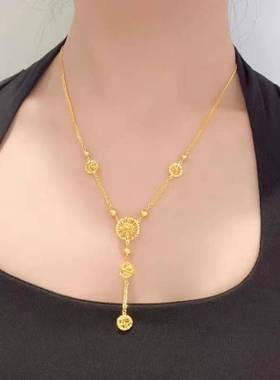 越南沙金镂空圆圈流苏套链一体链仿真金女网红同款锁骨链项链货源