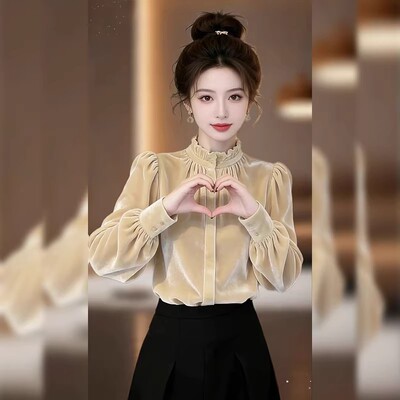 法式木耳边立领显瘦衬衫女新款