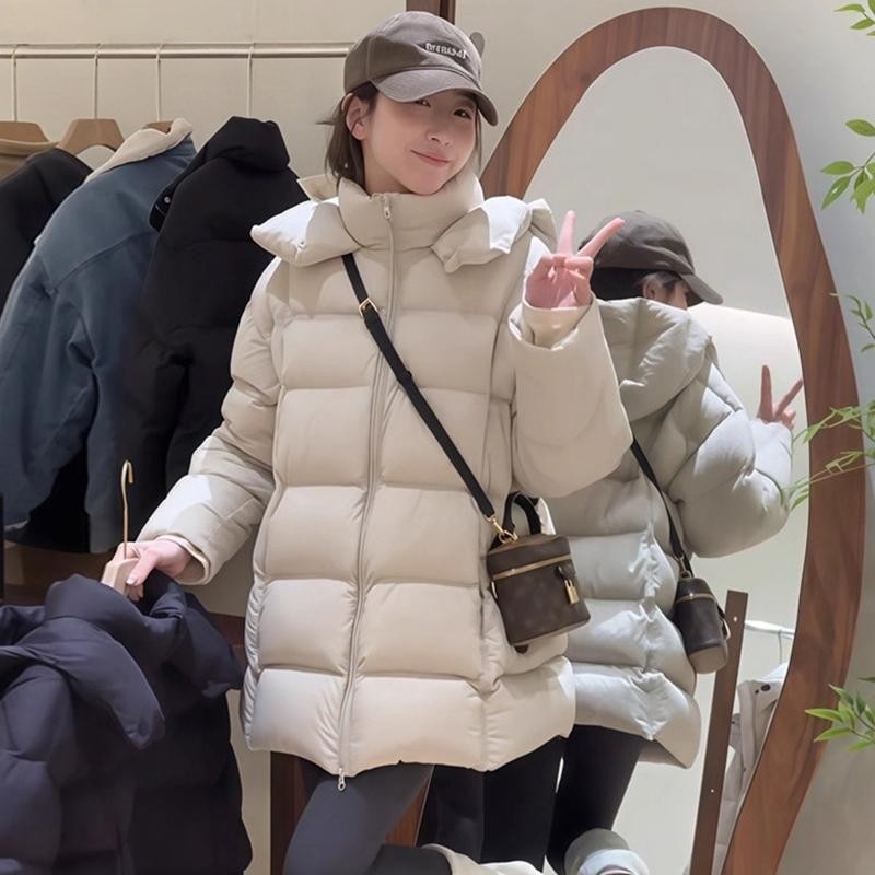妮彩流行泡芙棉服女中长款连帽加厚保暖小个子2025冬季胖mm外套