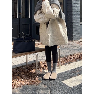 妮彩流行韩式菱格纹棉衣女2025冬季大码中长款胖mm宽松棉服外套