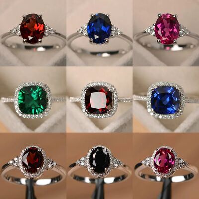 Silver plated Rings for Women Ruby Emerald Sapphire Jewelry