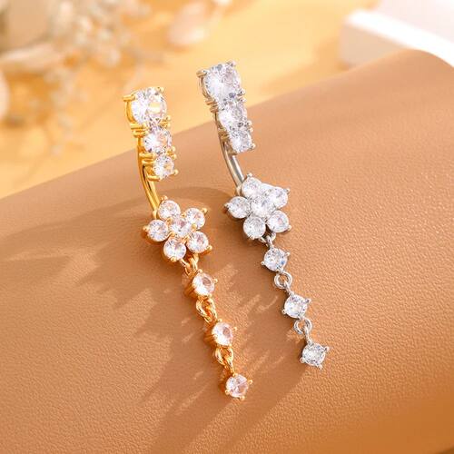 Long Dangled Flower Crystals Belly Button Rings Curved