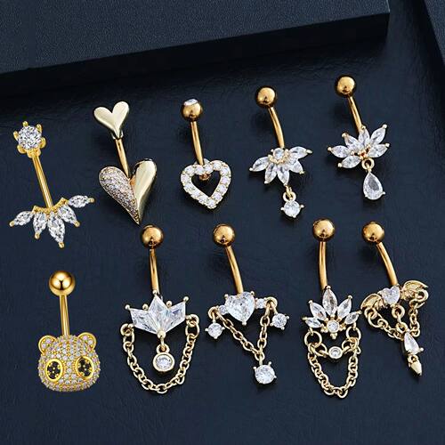 14G Curved Navel Rings Crystals CZs Body Belly Button Ring