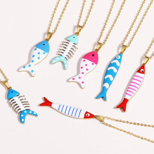 Waterproof Cute Colorful Enamel Fish Pendant Necklaces For