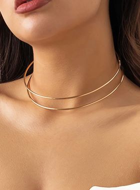 Punk Gold Color Open Cuff Torques Chain Necklace for Women