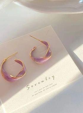 New Fashion Lavender Purple Earrings for Woman Metal Golden