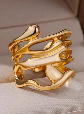 Stainless Steel Rings For Women Men Gold Color Hollow Wide