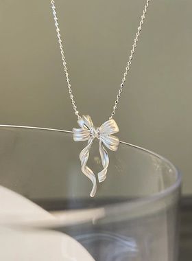 New S925 Sterling Silver Elegant Bow Pendant Necklace Beads