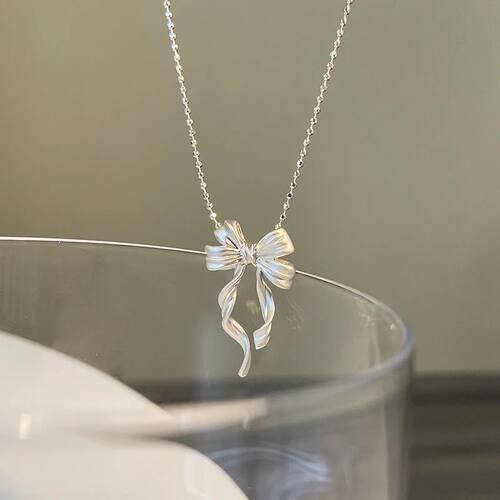 New S925 Sterling Silver Elegant Bow Pendant Necklace Beads