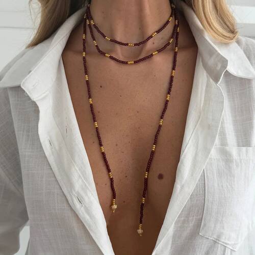 Seed Beads Chain Long Choker Necklace Women Stackable
