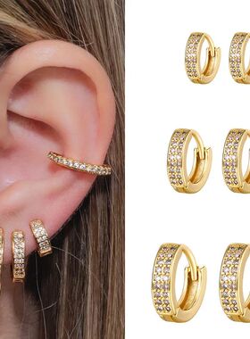 10/12/14mm Exquisite Iced Out Zircon Hoop Earrings Gold