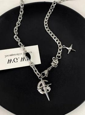 New Cuban Figaro Chain Star Moon Pendant Necklace Men Punk