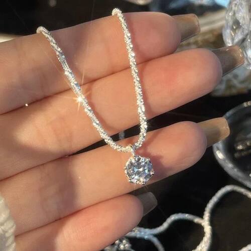 New Sparkling Silver Color Necklace with White Pendant