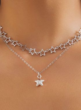 IngeSight.Z 2pcs/set Punk Hollow Star Pendant Necklace for