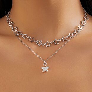IngeSight.Z 2pcs/set Punk Hollow Star Pendant Necklace for