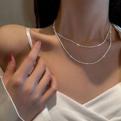 New Trend 925 Silver Sparkling 18 Inches Chain Necklace For