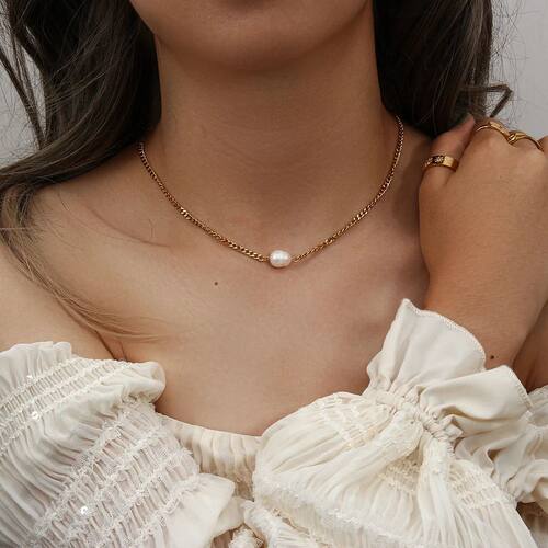 New316L Stainless Steel Gold Color Beads Link Chain Necklace