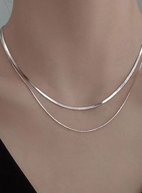 2024 S925 Silver Double Layer Box Chain Snake Clavicle