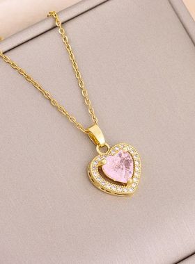 Temperament Sweet Ice Flower Crystal Heart Pendant