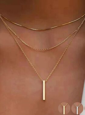 Vintage Layered Metal Bar Pendant Necklace for Women Daily