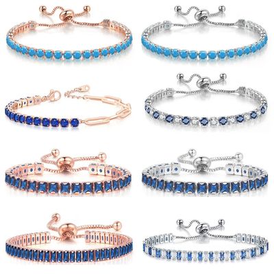 Blue Crystal Tennis Bracelets for Women Men Trendy
