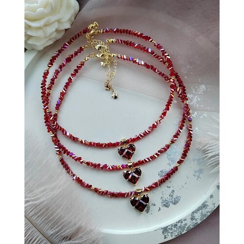 Big CCB Ball Beaded Chain With Heart Beads Pendant Necklace