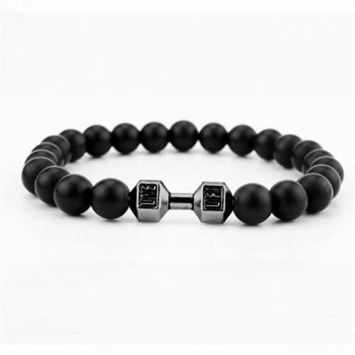 Natural Volcanic Stone Bracelet Men Black Matte Lave Beads