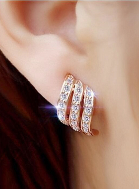 Full Crystal Three Rows S-shaped Stud Earrings for Women Per